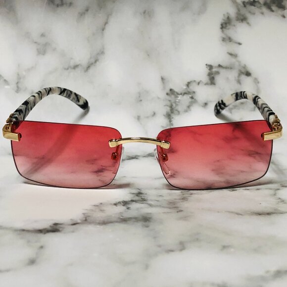 Men Women Sunglasses Red Lens Fashion Designer New Style Square Rimless Lentes - Picture 2 of 4